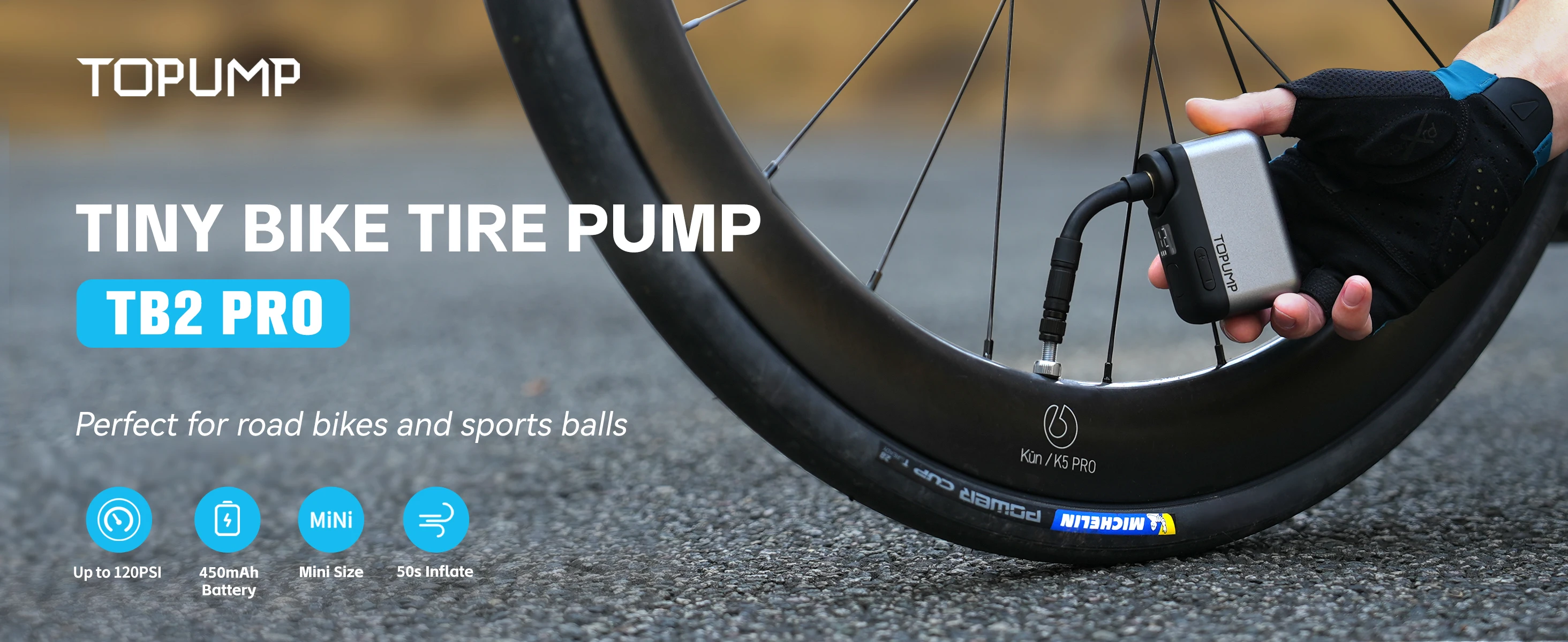 Topump TB2PRO Electric Tire Inflator 120PSI Portable Schrader Presta Bicycle Tire with LED Screen AS200PRO Cycling Accessories