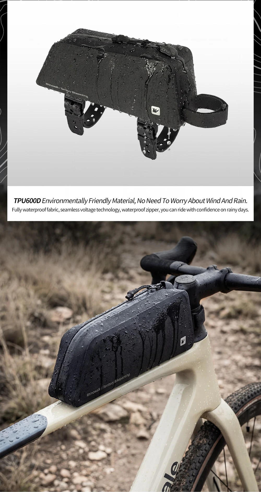 Rhinowalk Bike Top Tube Bag 1L Waterproof Cycling Frame Storage Luggage Backpacking For MTB Gravel Phone Bag Bike Accessories