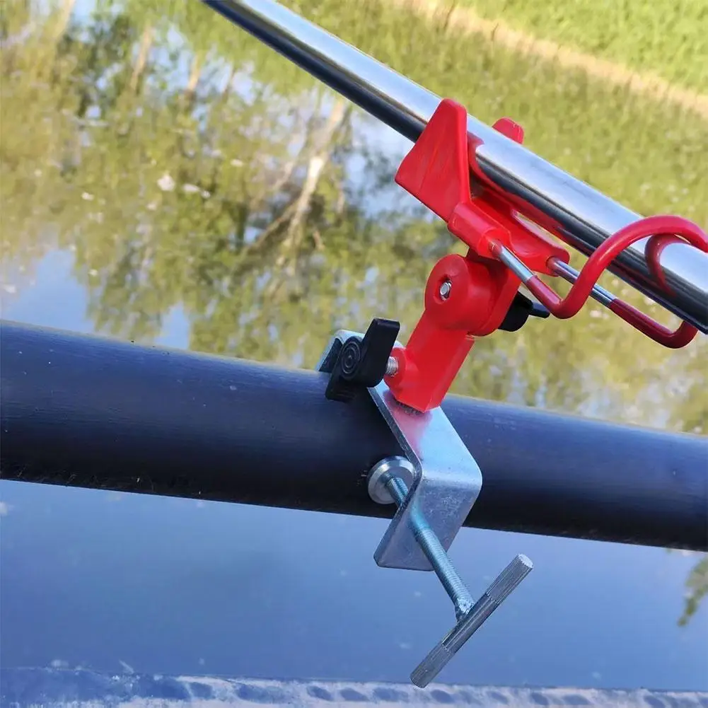 Boat Fishing Rod Holder Adjustable Non Slip Metal Base Clamp on Rod Rest Rack Edges Dock Rod Rest with Clamp Bracket