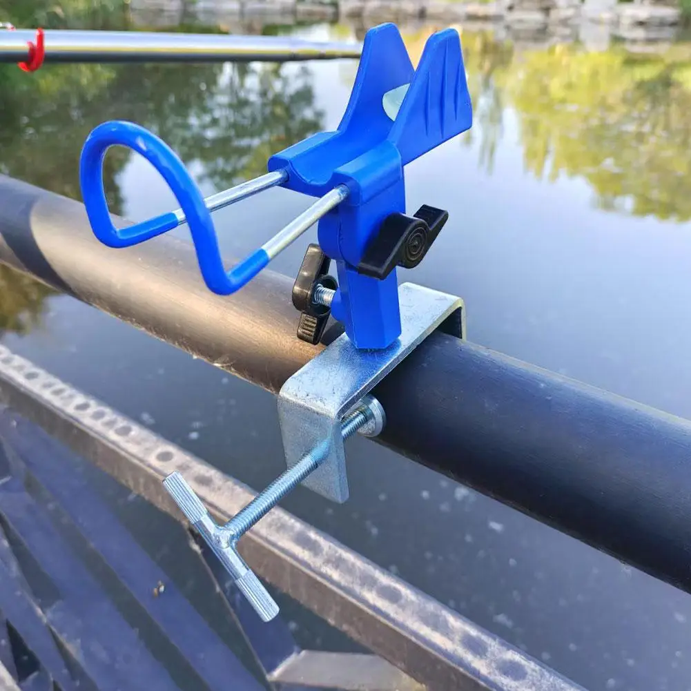 Boat Fishing Rod Holder Adjustable Non Slip Metal Base Clamp on Rod Rest Rack Edges Dock Rod Rest with Clamp Bracket