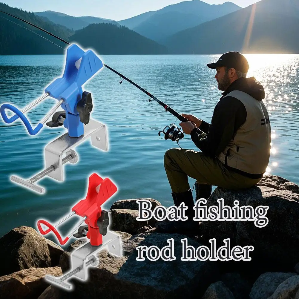 Boat Fishing Rod Holder Adjustable Non Slip Metal Base Clamp on Rod Rest Rack Edges Dock Rod Rest with Clamp Bracket