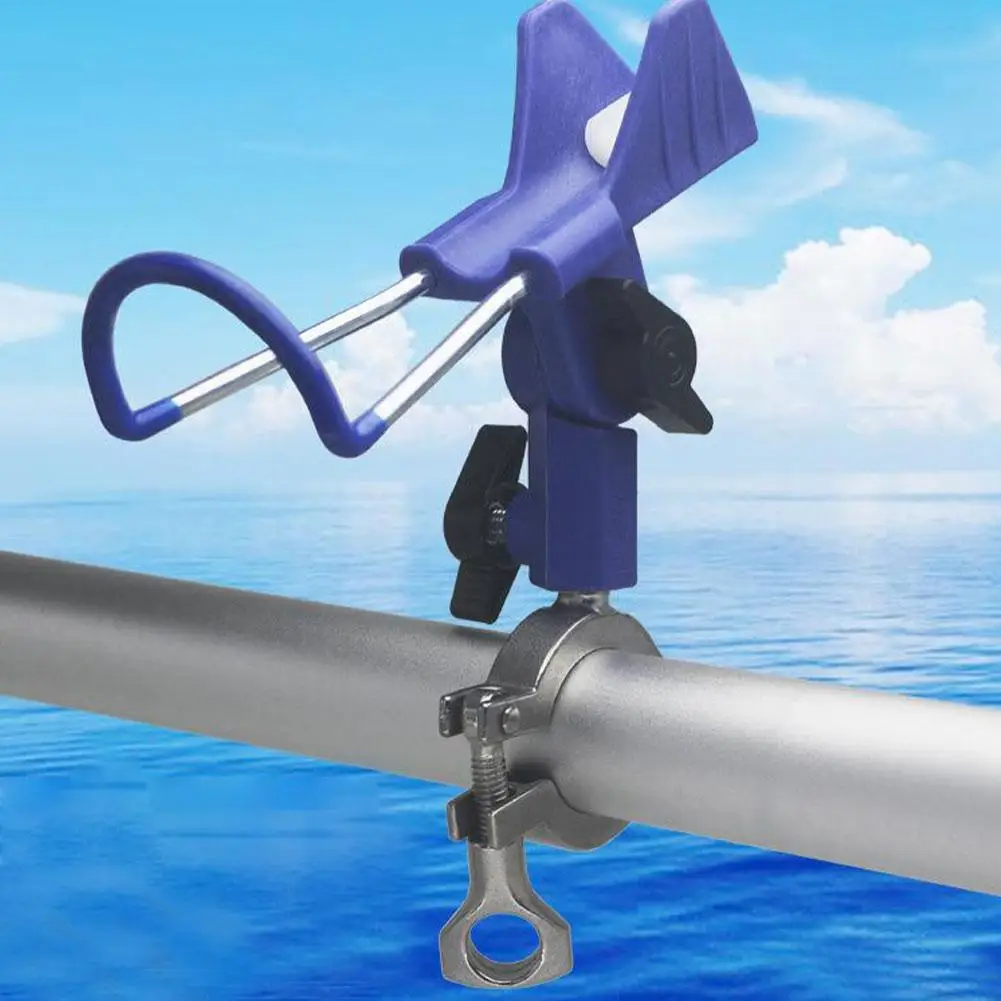 Boat Fishing Rod Holder Adjustable Non Slip Metal Base Clamp on Rod Rest Rack Edges Dock Rod Rest with Clamp Bracket