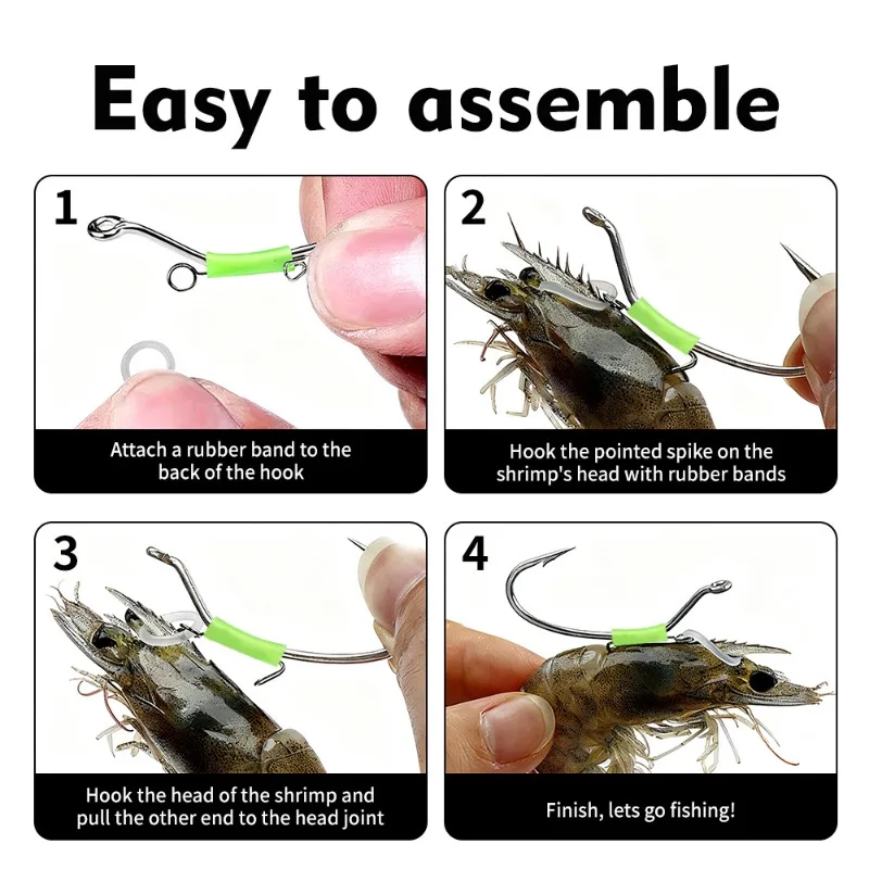 10pcs Luminous Spring-loaded Shrimp Hook Live Shrimp Hooks Stainless Steel Saltwater Live Bait Fishing Hooks Shrimp Walker