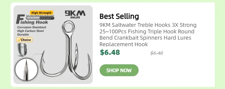 9KM 15pcs Fishing Treble Hooks High Carbon Steel Round Bend Triple Hook Fishing Lure Replacement for Saltwater Freshwater