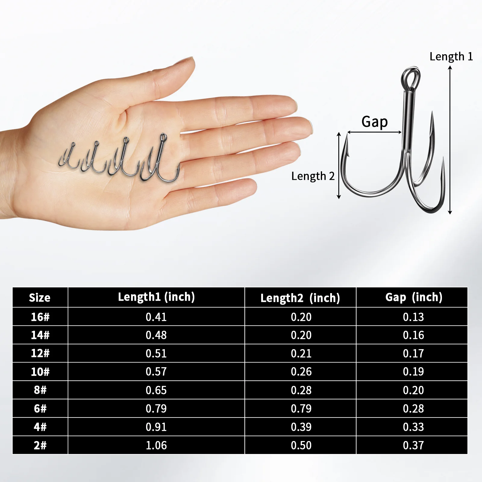 9KM 15pcs Fishing Treble Hooks High Carbon Steel Round Bend Triple Hook Fishing Lure Replacement for Saltwater Freshwater
