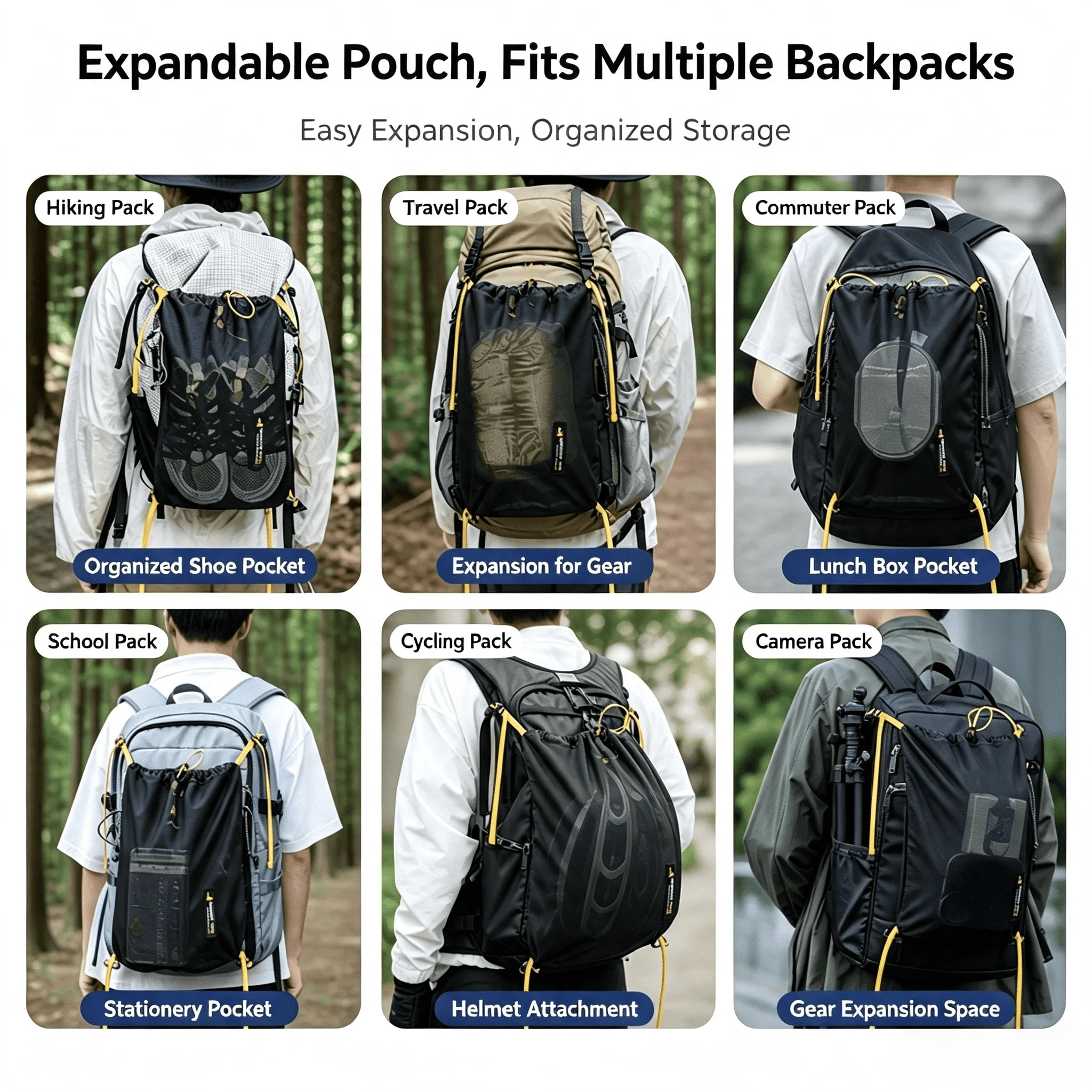 Detachable Backpack Mesh Pouch Multi-use External Expansion Pocket for Hiking Cycling Travel - Storage Bag Backpack Accessory