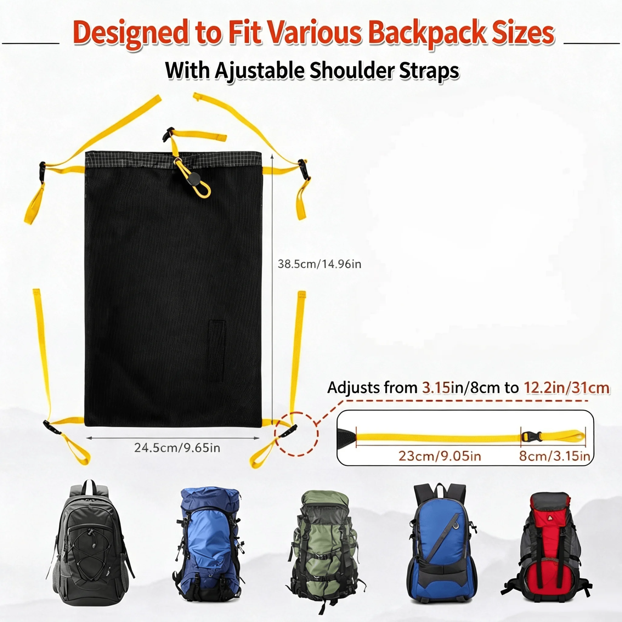 Detachable Backpack Mesh Pouch Multi-use External Expansion Pocket for Hiking Cycling Travel - Storage Bag Backpack Accessory