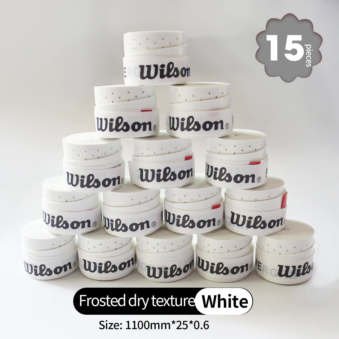 WILSON 15PCS Laminated Perforated Sweatband Tennis Badminton Racket Overgrip Sticky Non-Slip Fishing Rod Strap