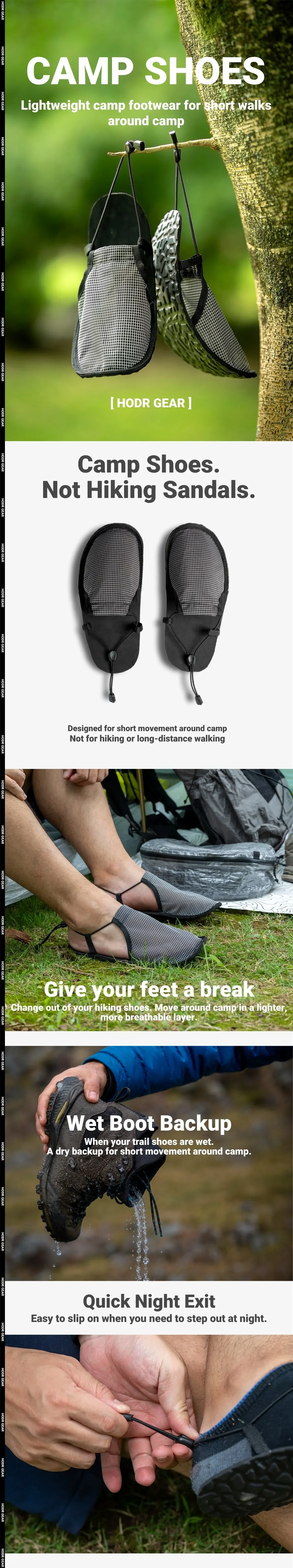 [HODRGEAR] Camp Shoes Ultralight Rollable Footwear Breathable Dyneema® Grid Upper Sole Packable Quick-Dry Short Camp Movement