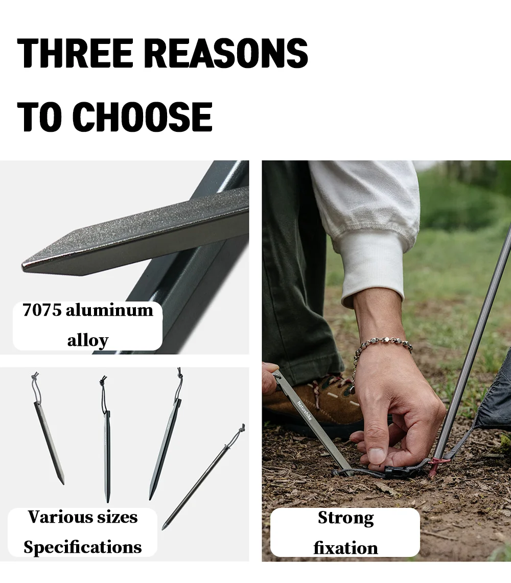 Naturehike Tent Peg Aluminium Alloy Ultralight Strong Shelter Reinforce AntiWind Outdoor Camping Nail Stake Various Shape Hiking