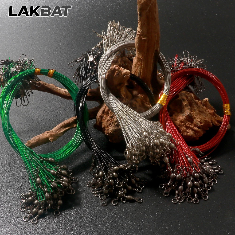 Lakbat 20Pcs Steel Wire Leader Anti Bite Fishing Line Leash Swivel Snap Connector Pesca Sea Fishing Tackle Accessories