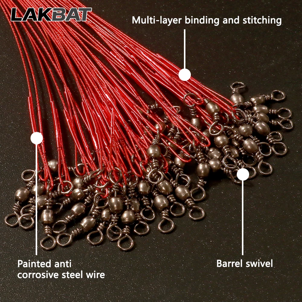 Lakbat 20Pcs Steel Wire Leader Anti Bite Fishing Line Leash Swivel Snap Connector Pesca Sea Fishing Tackle Accessories