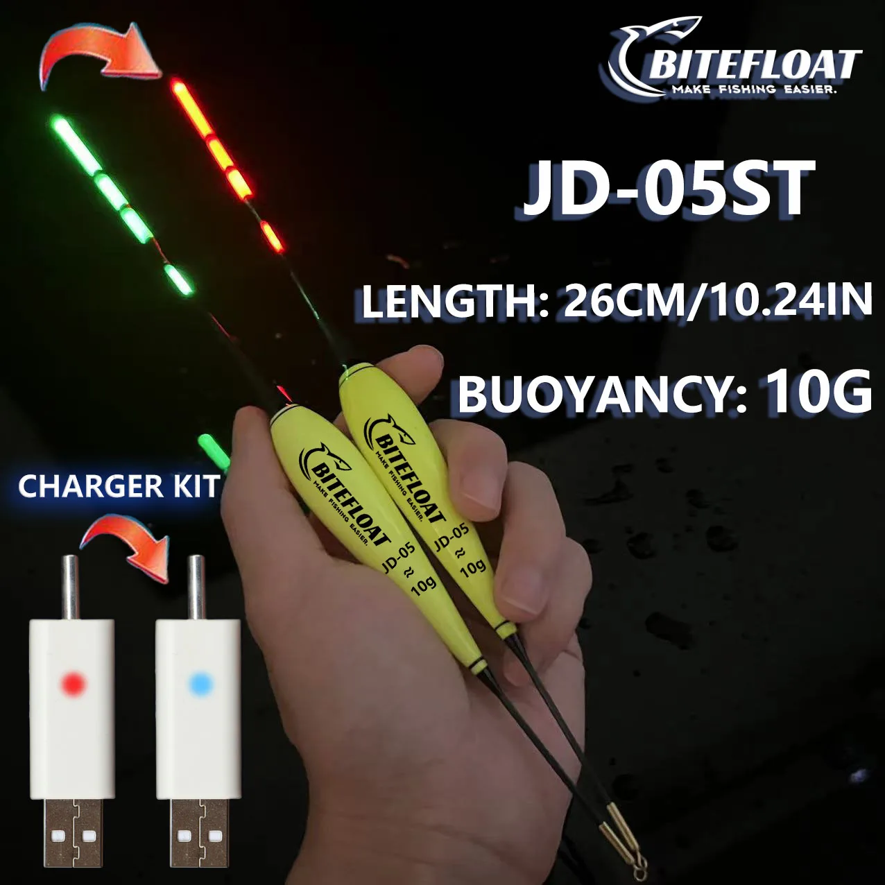 1Set Smart Fishing Electronic Float Led Light Rod Set With Cr425 Rechargeable Battery Charger Hook Change Color Carp 2024 New