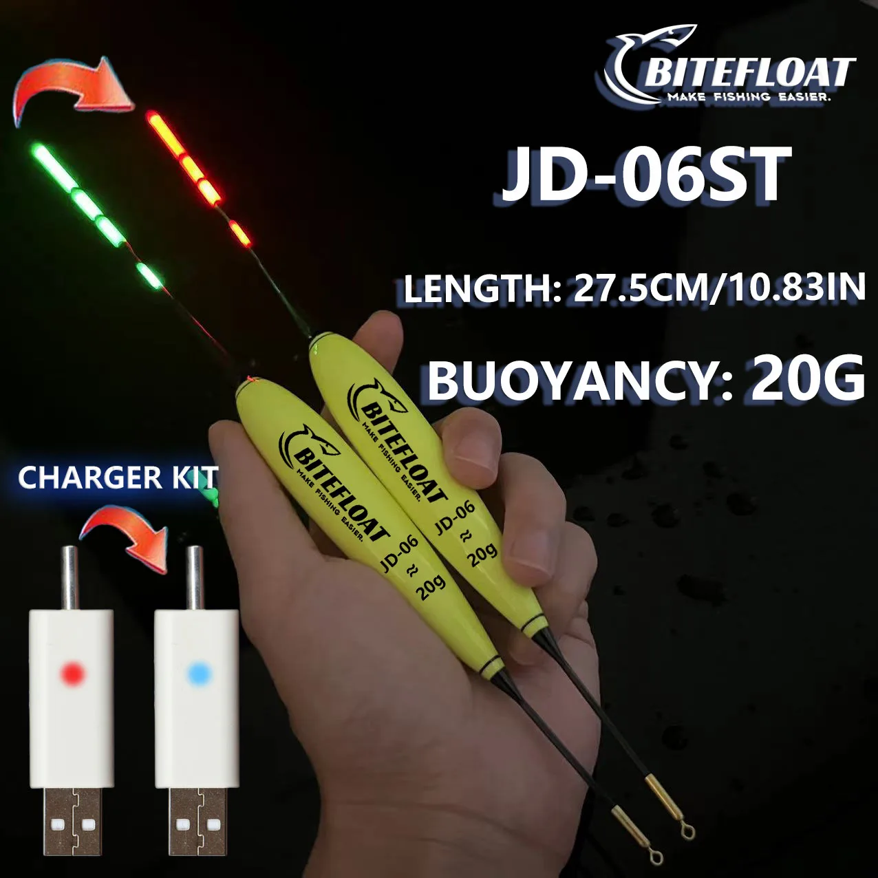 1Set Smart Fishing Electronic Float Led Light Rod Set With Cr425 Rechargeable Battery Charger Hook Change Color Carp 2024 New