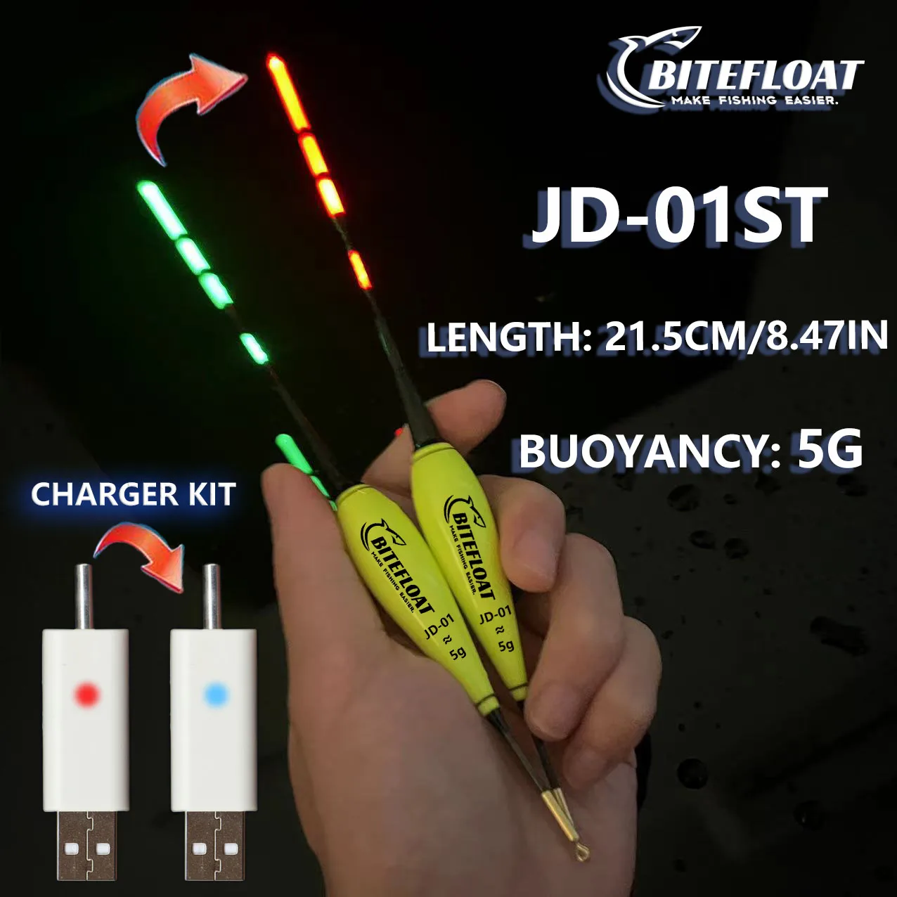 1Set Smart Fishing Electronic Float Led Light Rod Set With Cr425 Rechargeable Battery Charger Hook Change Color Carp 2024 New