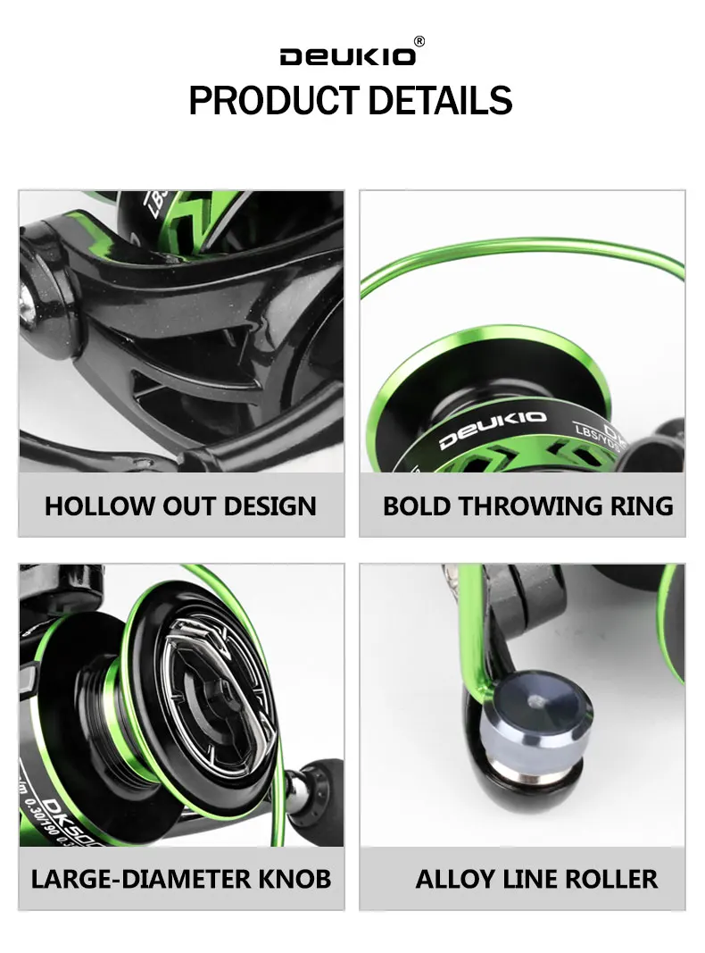 DEUKIO Sea Fishing Spinning Reel 5.2:1 Gear Ratio 12kg Max Drag Power All Metal Carp Reel for Saltwater Freshwater