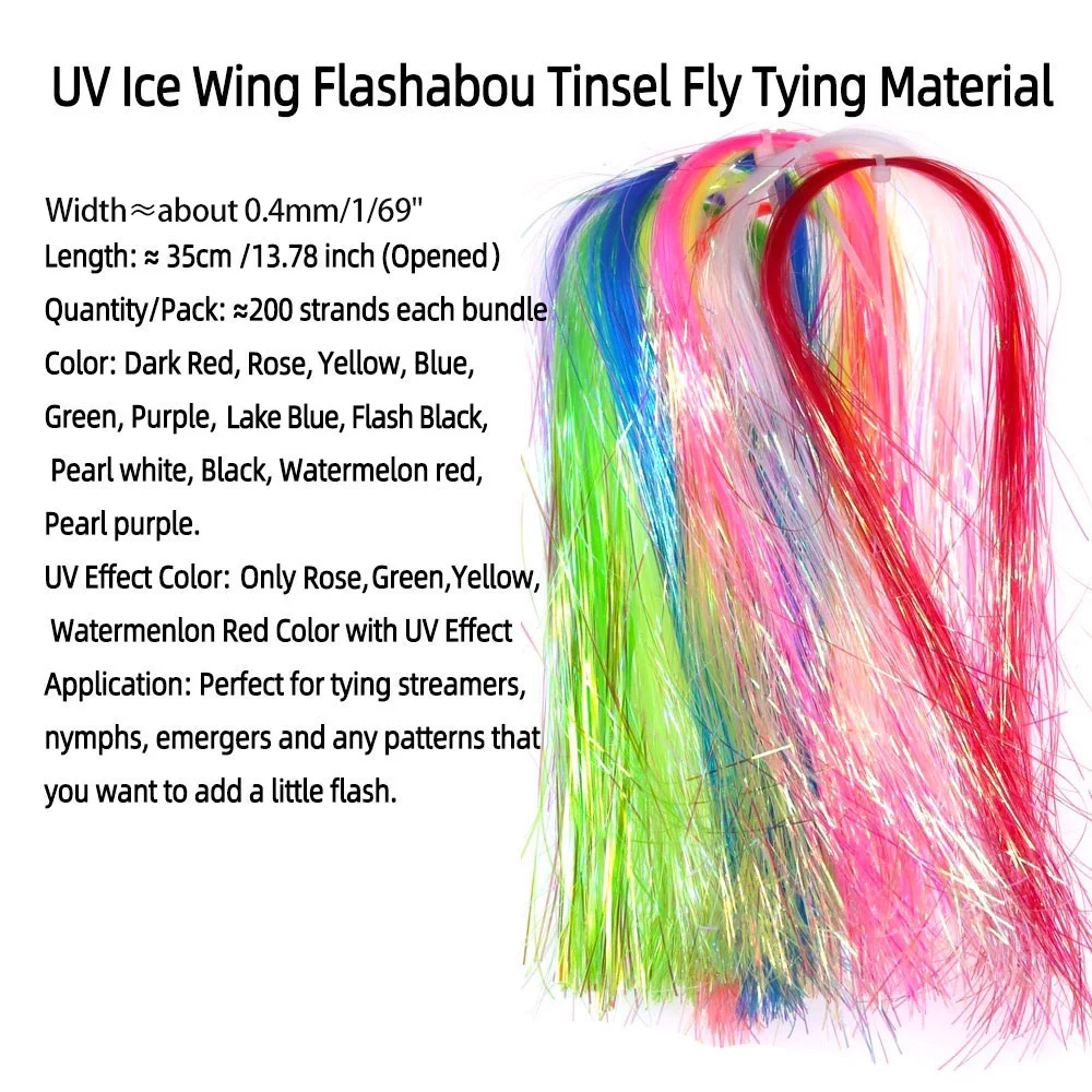 1/69" 0.4mm UV Ice Wing Flat Tinsel Crystal Grizzly Barred Flashabou Fly Tying Materials for Streamers Nymphs Jigs