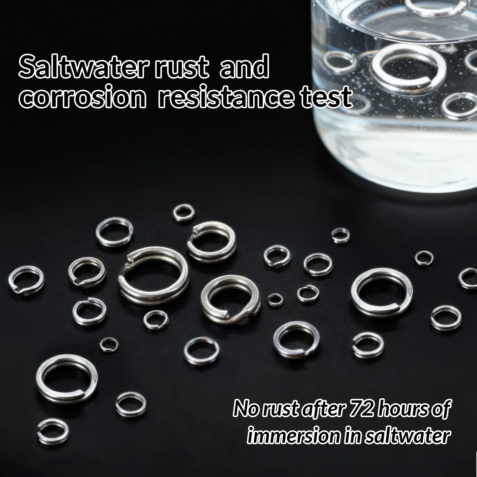9KM 50Pcs Stainless Steel Fishing Split Rings, Heavy Duty Lure Connector Rings for Saltwater Terminal Tackle