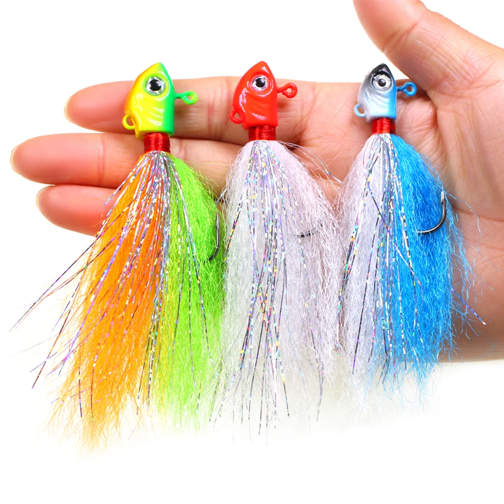 10g 15g 20g Fishing Jig Head Lure Hook with Flasher Striped Bass/Freshwater/Saltwater Fishing Fast Sinking Artificial Bait