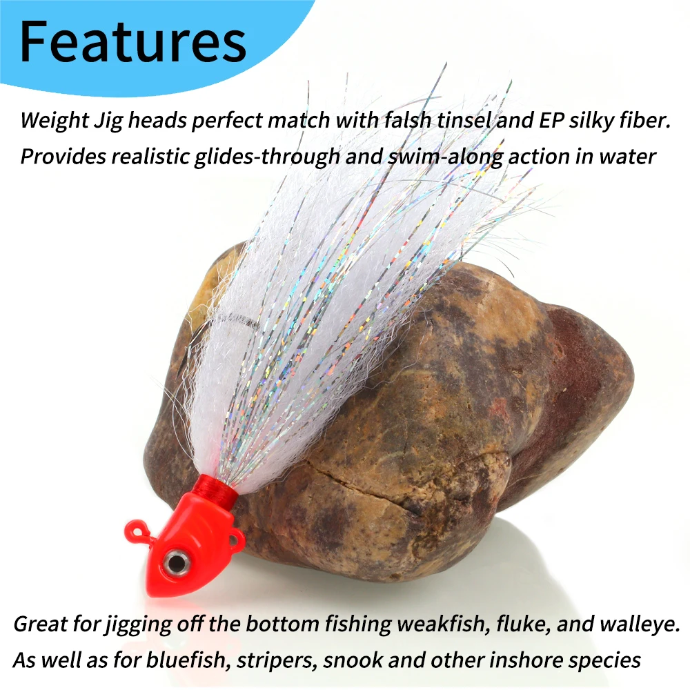 10g 15g 20g Fishing Jig Head Lure Hook with Flasher Striped Bass/Freshwater/Saltwater Fishing Fast Sinking Artificial Bait