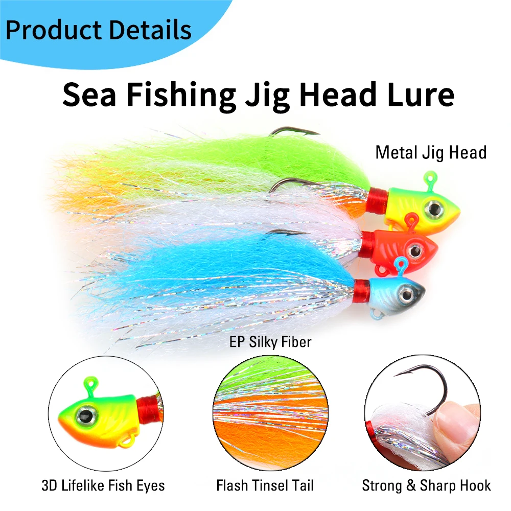 10g 15g 20g Fishing Jig Head Lure Hook with Flasher Striped Bass/Freshwater/Saltwater Fishing Fast Sinking Artificial Bait