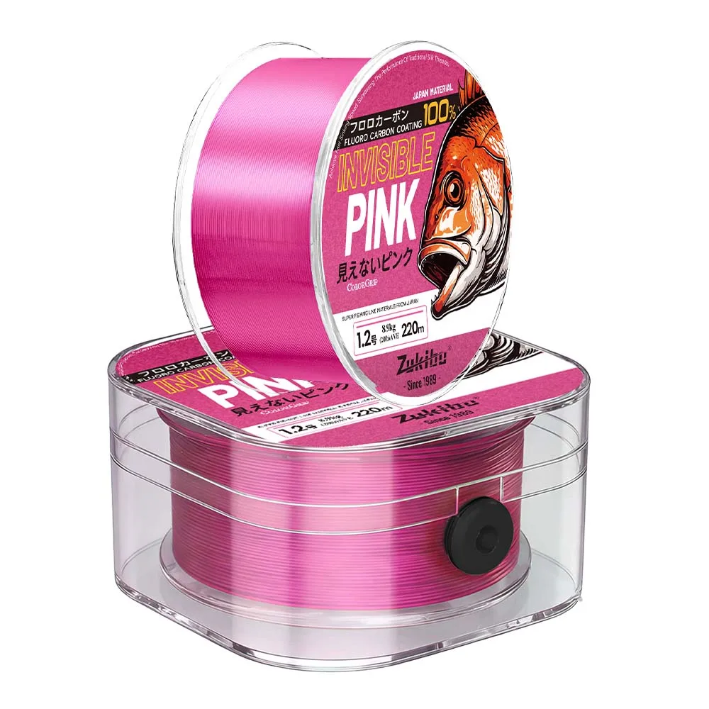 ZUKIBO Pink Fluorocarbon Coating Fishing Line 350M 200M Fluorocarbon Leader Monofilament Fishing Line Carp Fishing Sinking Line