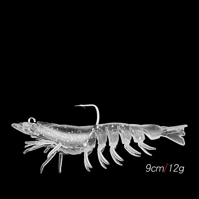 1PCS/5PCS/6PCS 12g 9cm 6 Colors Artificial PVC Shrimp Soft Fishing Lure Luminous Bait For Fishing Activity Lure with Hook