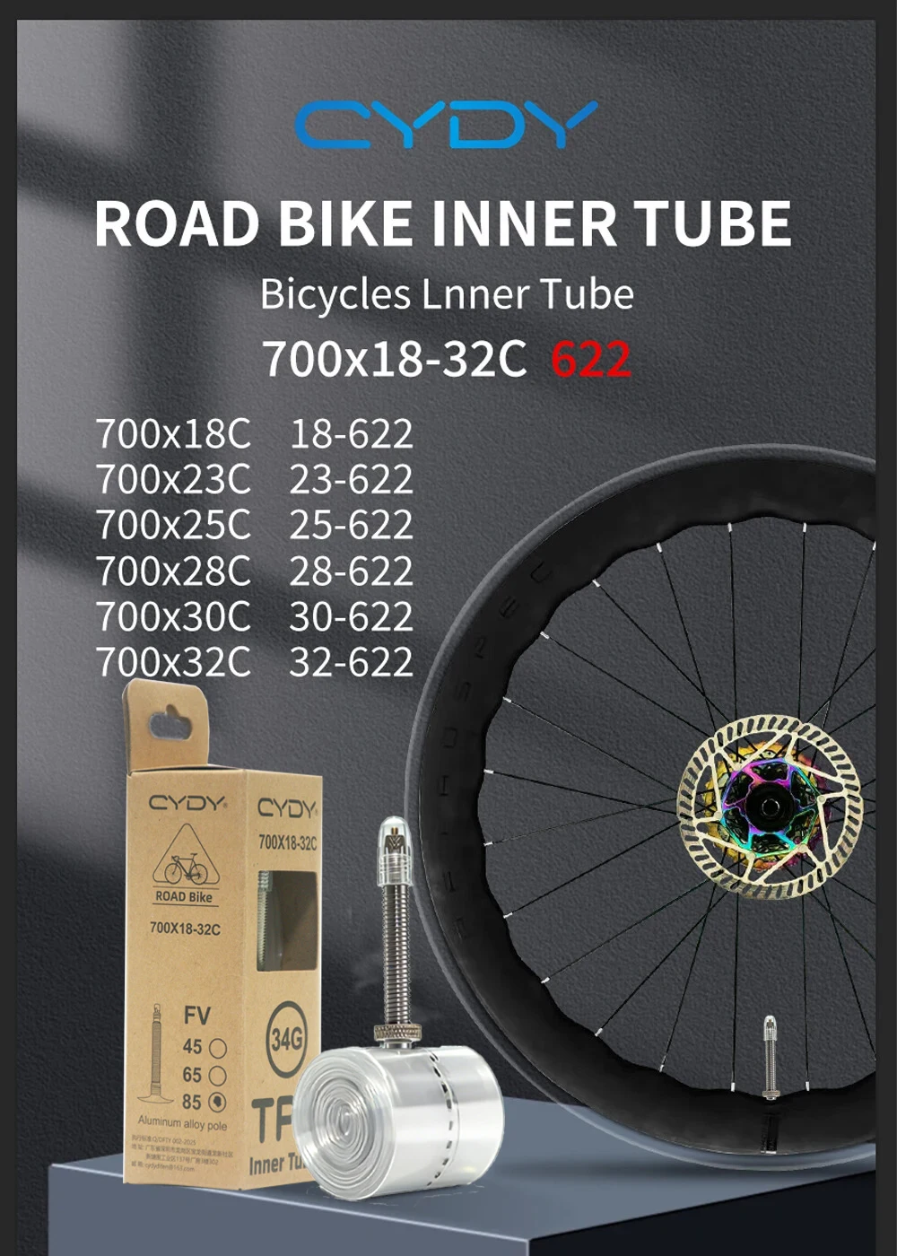 CYDY Ultralight Bike TPU Inner Tube 700C 700X18-32C Road Bicycle TPU Material Tire 45/65/85mm French Valve Pneu Camera Tyre
