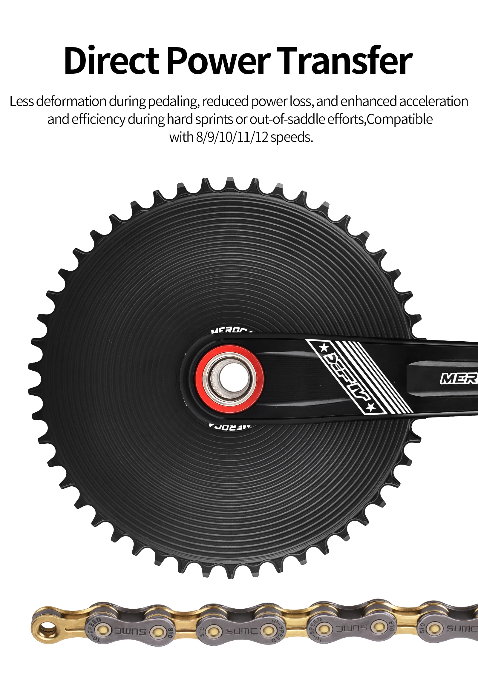 MEROCA Road Bicycle Single Chainring 42t/44t/46t/48t/50t 3-Nail Direct-Mounted 8/9/10/11/12-Speed Closed Road Bicycle Chain Ring