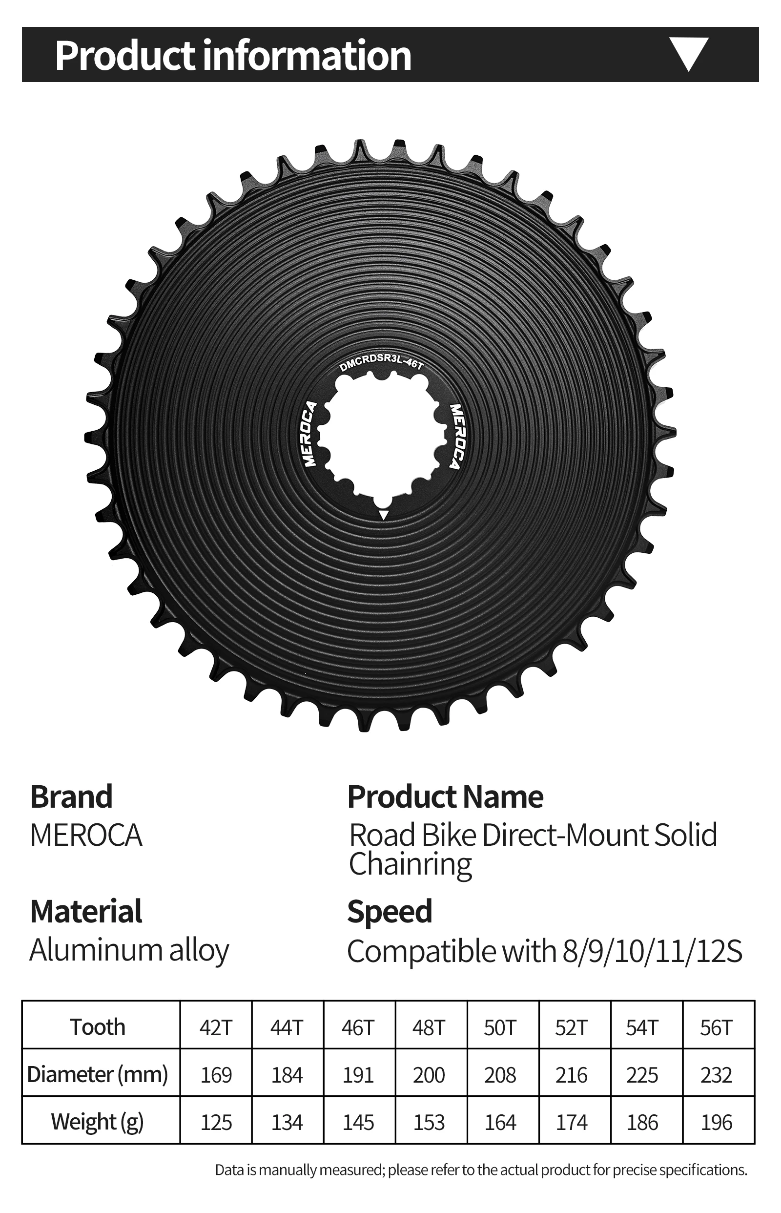 MEROCA Road Bicycle Single Chainring 42t/44t/46t/48t/50t 3-Nail Direct-Mounted 8/9/10/11/12-Speed Closed Road Bicycle Chain Ring