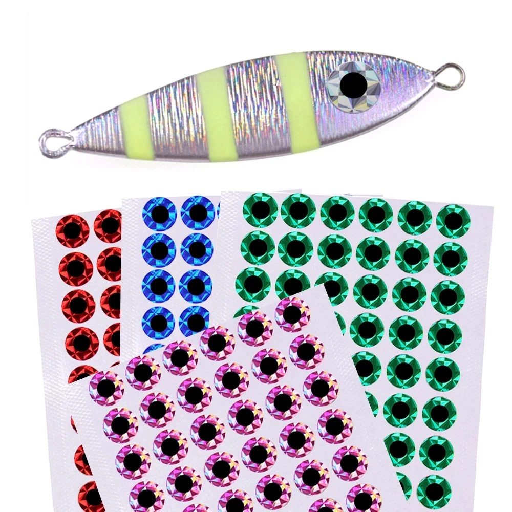 100pcs 2D Metal Jigs Lure DIY Fish Eyes Holographic Flat Fishing Fly Eyes Sticker for Slow Jigging Fishing Lure Baits 3mm-12mm