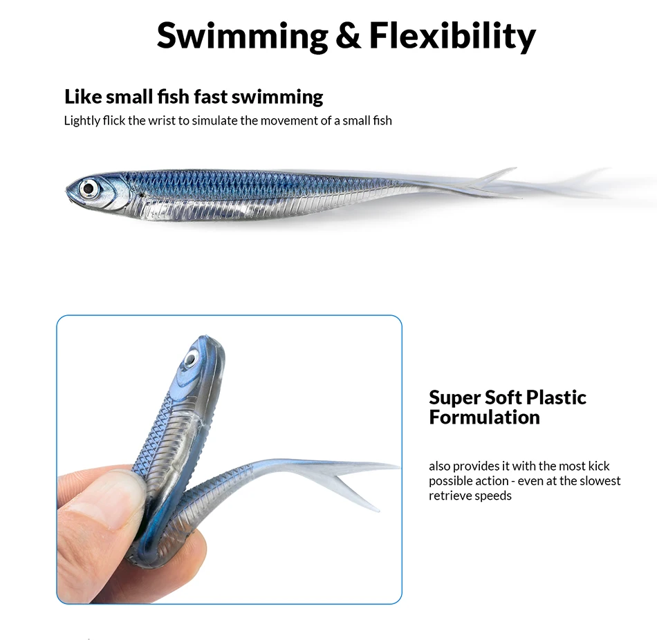 THKFISH 5pcs/6pcs Fishing Bait Lures 100mm 75mm Soft Silicone Artificial Bait Saltwater 3.9g Rubber Soft Lure For Bass Fishing
