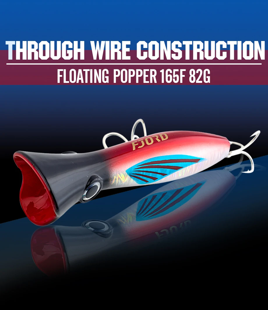 FJORD Poppers Sea Fishing Lure 165mm 82g Floating Hard Baits Z Shaped Pace Through Wire Construction Fishing Things Accessories