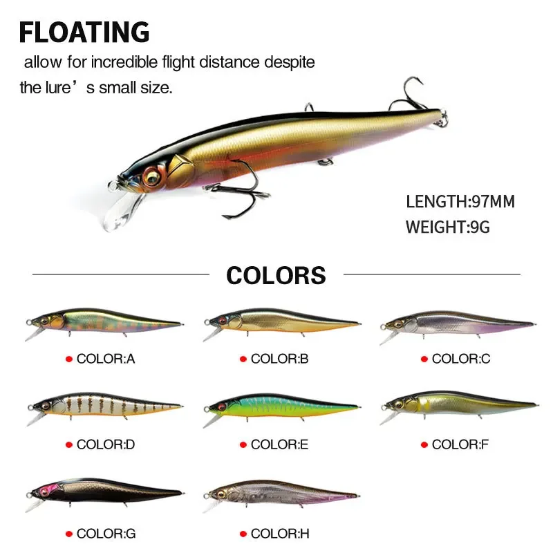 Mini Floating Minnow Fishing Lures with Noise Ball 97mm 9g Crankbait Wobblers Swimbait Artificial Hard Baits Bass Sea Fishing