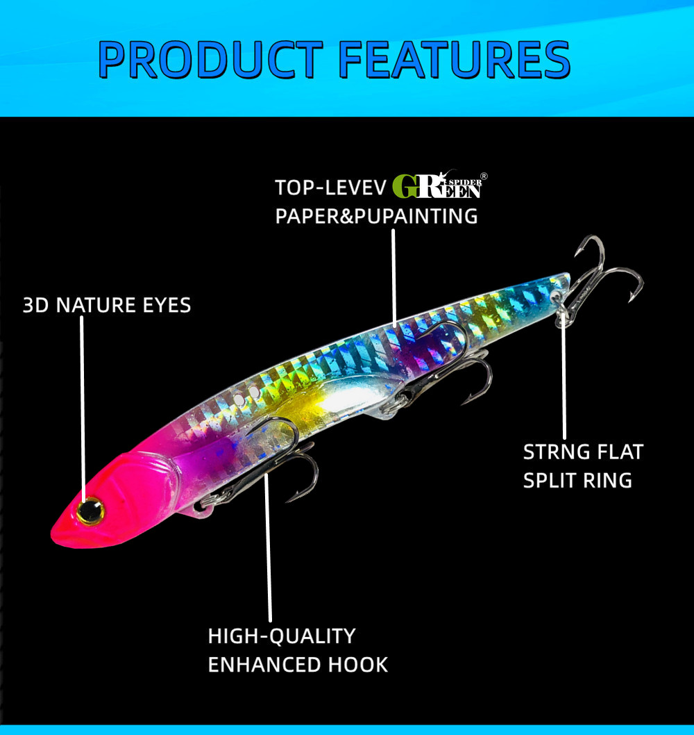 35g 10.5cm Metal VIB LureFishing Spoon Freshwater Fishing Hard Lure Slice Jig Bait Spoon Fishing Tackle Metal Jigging