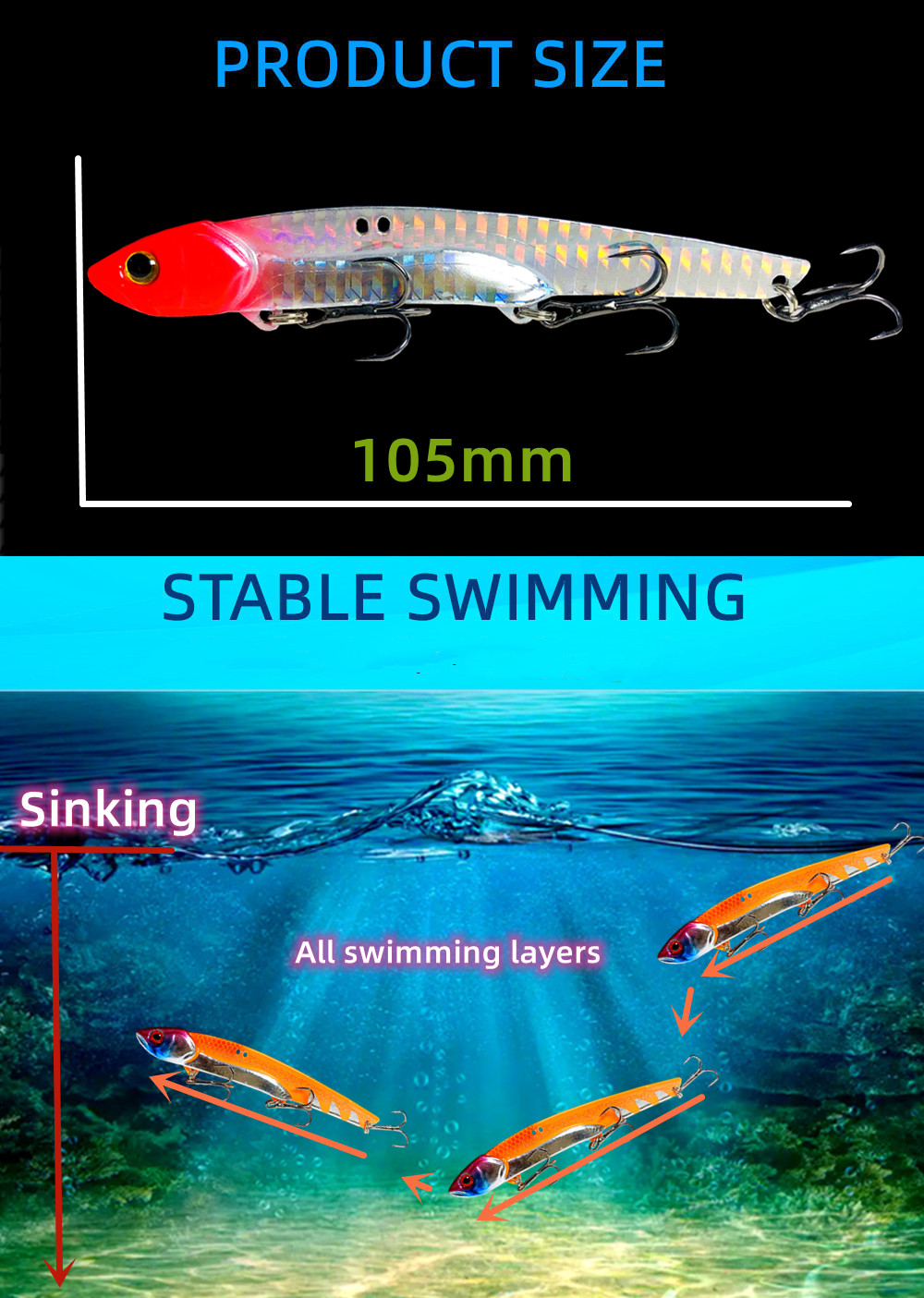 35g 10.5cm Metal VIB LureFishing Spoon Freshwater Fishing Hard Lure Slice Jig Bait Spoon Fishing Tackle Metal Jigging