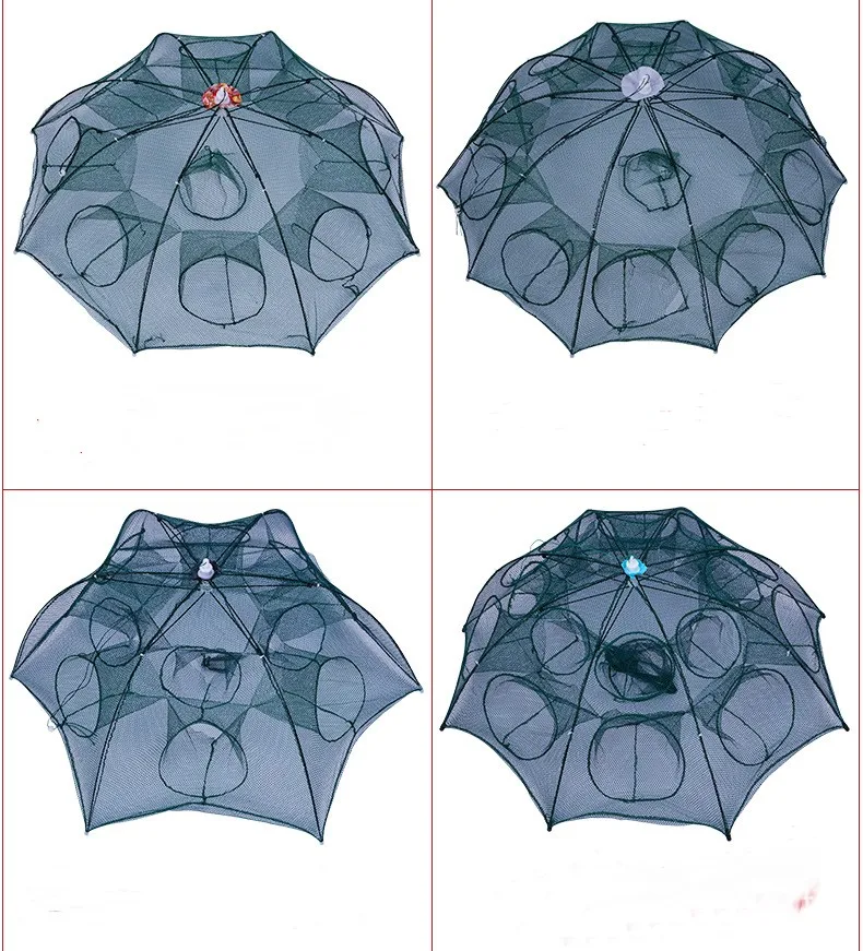 24/20/16/12/10/8/6/4 Holes Portable Fishing Net Shrimp Cage Nylon Foldable Fish Trap Folding Outdoor Automatic Collapsible