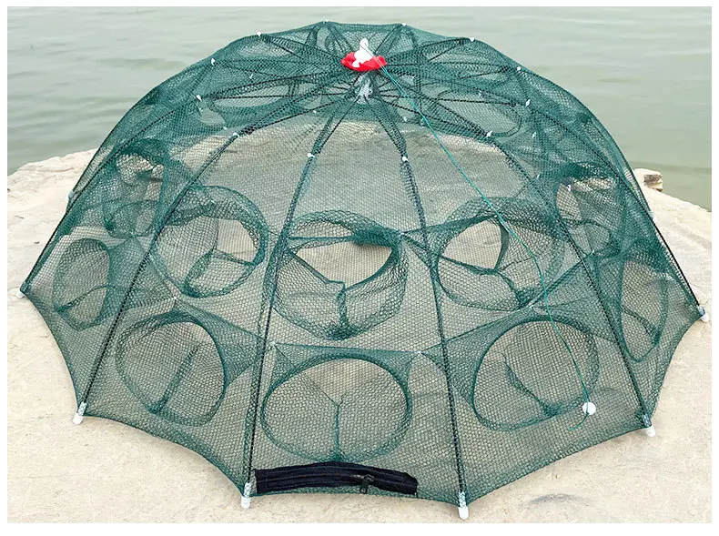24/20/16/12/10/8/6/4 Holes Portable Fishing Net Shrimp Cage Nylon Foldable Fish Trap Folding Outdoor Automatic Collapsible