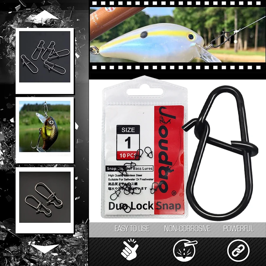 Duo Lock Snap Swivel High Strength Fishing Snap Clip Stainless Quick Change Fishing Snaps Solid Black Nickel 29lb-104lb