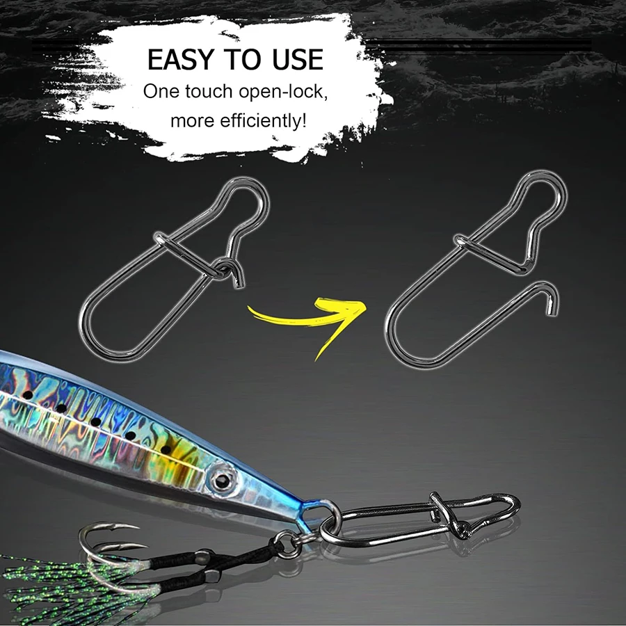 Duo Lock Snap Swivel High Strength Fishing Snap Clip Stainless Quick Change Fishing Snaps Solid Black Nickel 29lb-104lb
