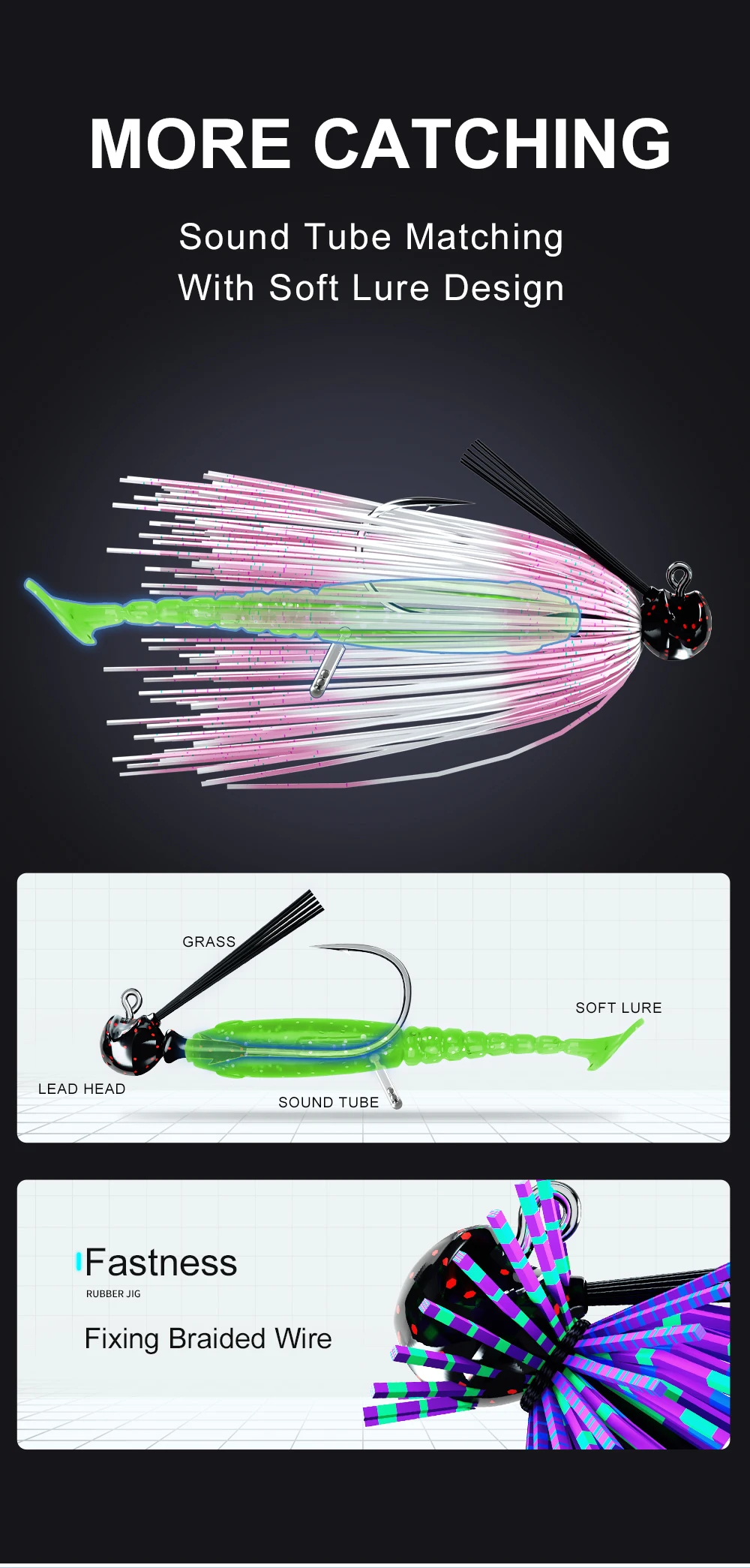 HASIDA BKK Rubber Jig Fishing Lure Skirted Jig Head with Rotating Hook for Black Bass Freshwater Saltwater Fishing