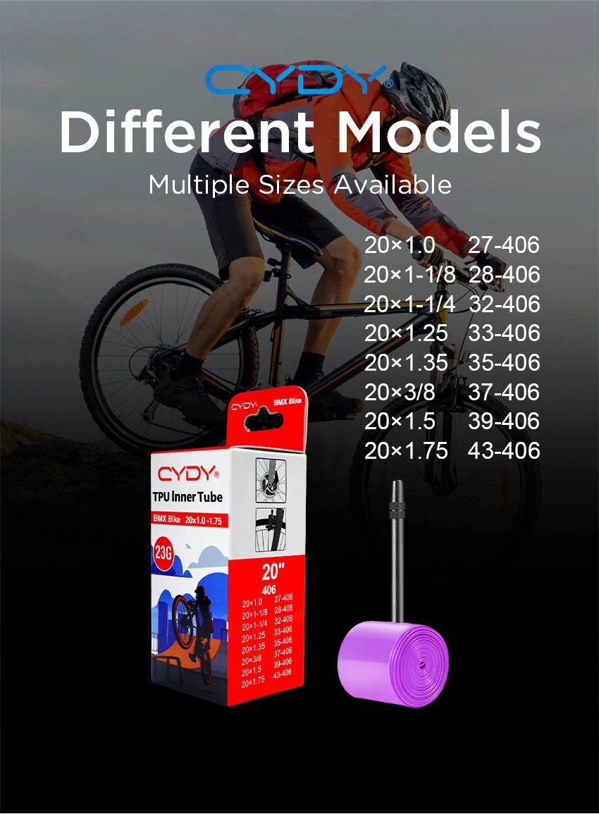 23g CYDY TPU Bike Inner Tube Camera 20' 406 20x1.0 1-1/8 1-1/4 1.25 1.35 1-3/8 1.5 1.75 Pneu Valve 45/65mm BMX Bicycle Tire Tyre
