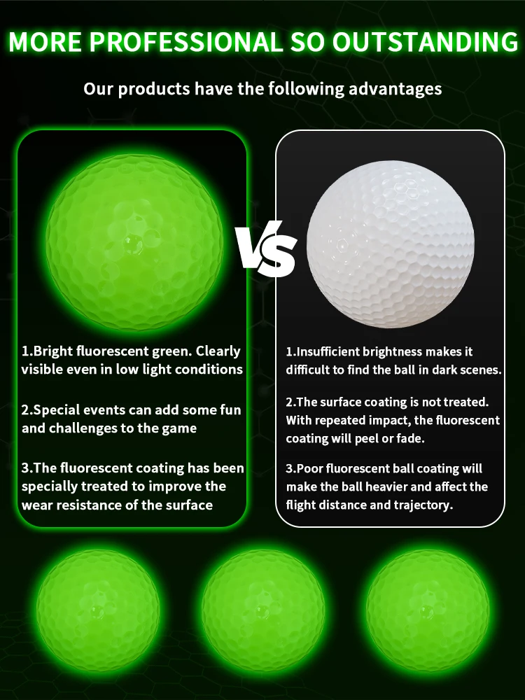 Caiton Glow Golf Balls for Night Sports,Tournament Fluorescent Glowing in The Dark Golf Ball,Long Lasting Bright Luminous Balls