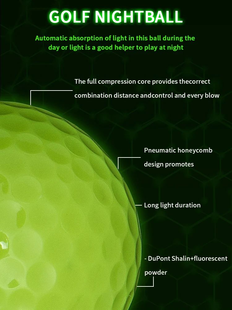Caiton Glow Golf Balls for Night Sports,Tournament Fluorescent Glowing in The Dark Golf Ball,Long Lasting Bright Luminous Balls