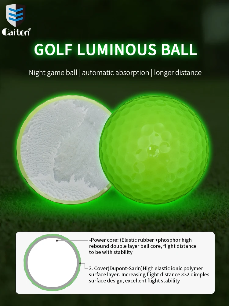 Caiton Glow Golf Balls for Night Sports,Tournament Fluorescent Glowing in The Dark Golf Ball,Long Lasting Bright Luminous Balls