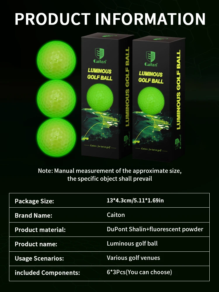 Caiton Glow Golf Balls for Night Sports,Tournament Fluorescent Glowing in The Dark Golf Ball,Long Lasting Bright Luminous Balls