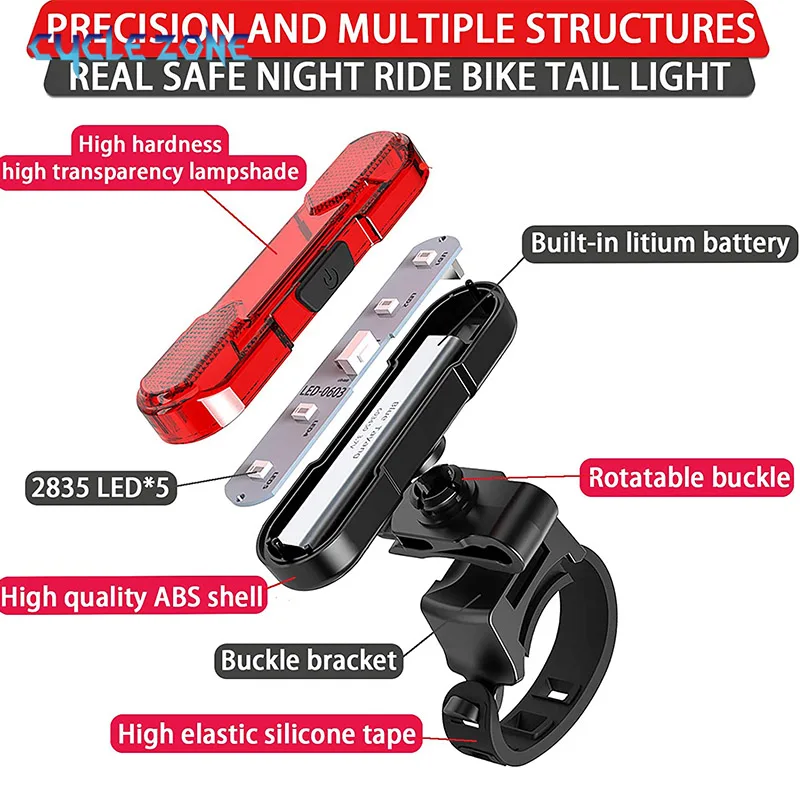 Bicycle Tail Light Bike Rear Light USB Rechargeable Waterproof Night Riding Safety Warning Taillight MTB Cycling Accessories 