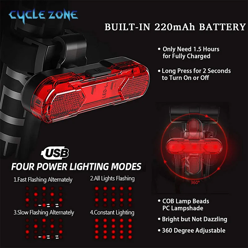 Bicycle Tail Light Bike Rear Light USB Rechargeable Waterproof Night Riding Safety Warning Taillight MTB Cycling Accessories 
