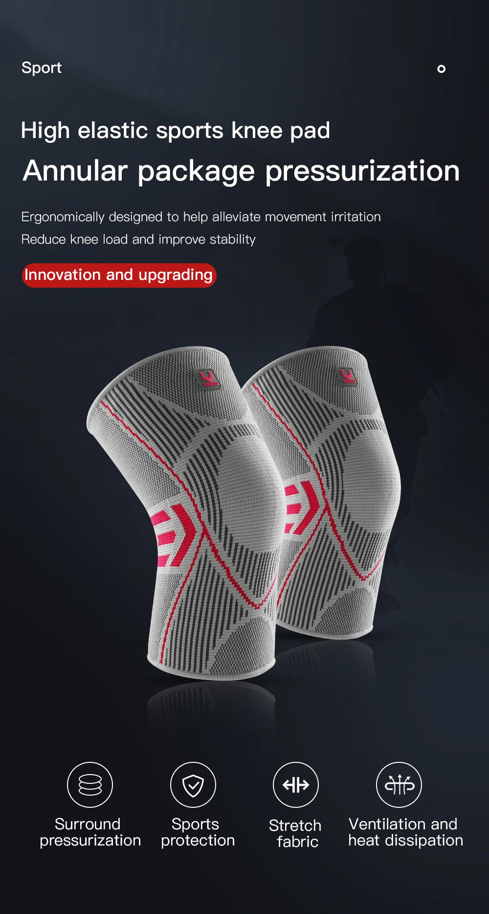 1PCS Fitness Running Cycling Knee Support Braces Elastic Nylon Sport Compression Knee Pad Sleeve for Basketball Volleyball