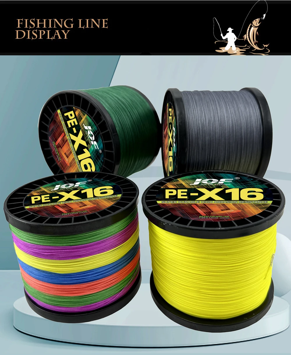 JOF X8 X16 Strands PE Braided Fishing Lines 0.16mm-0.8mm 18-200LB 300M 500M Multifilament Wires Sea Fish Line Ocean Rock Fshing
